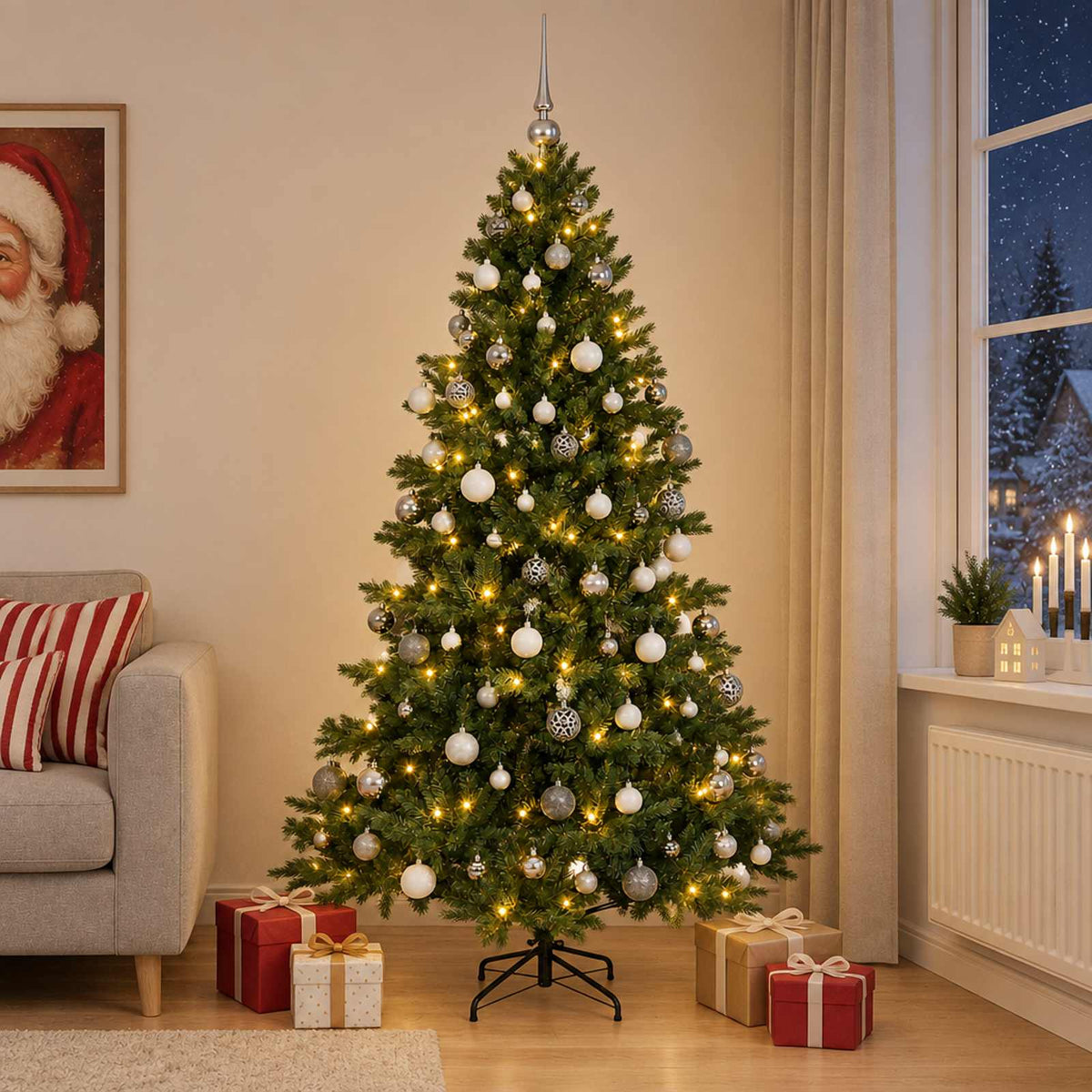 vidaXL Artificial Christmas Tree with Bauble 240 cm 300 LEDs 1