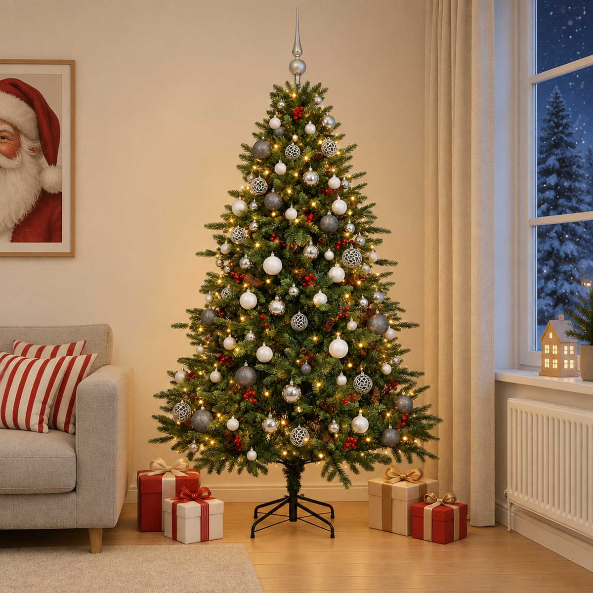 vidaXL Artificial Christmas Tree with Bauble 240 cm 300 LEDs 1