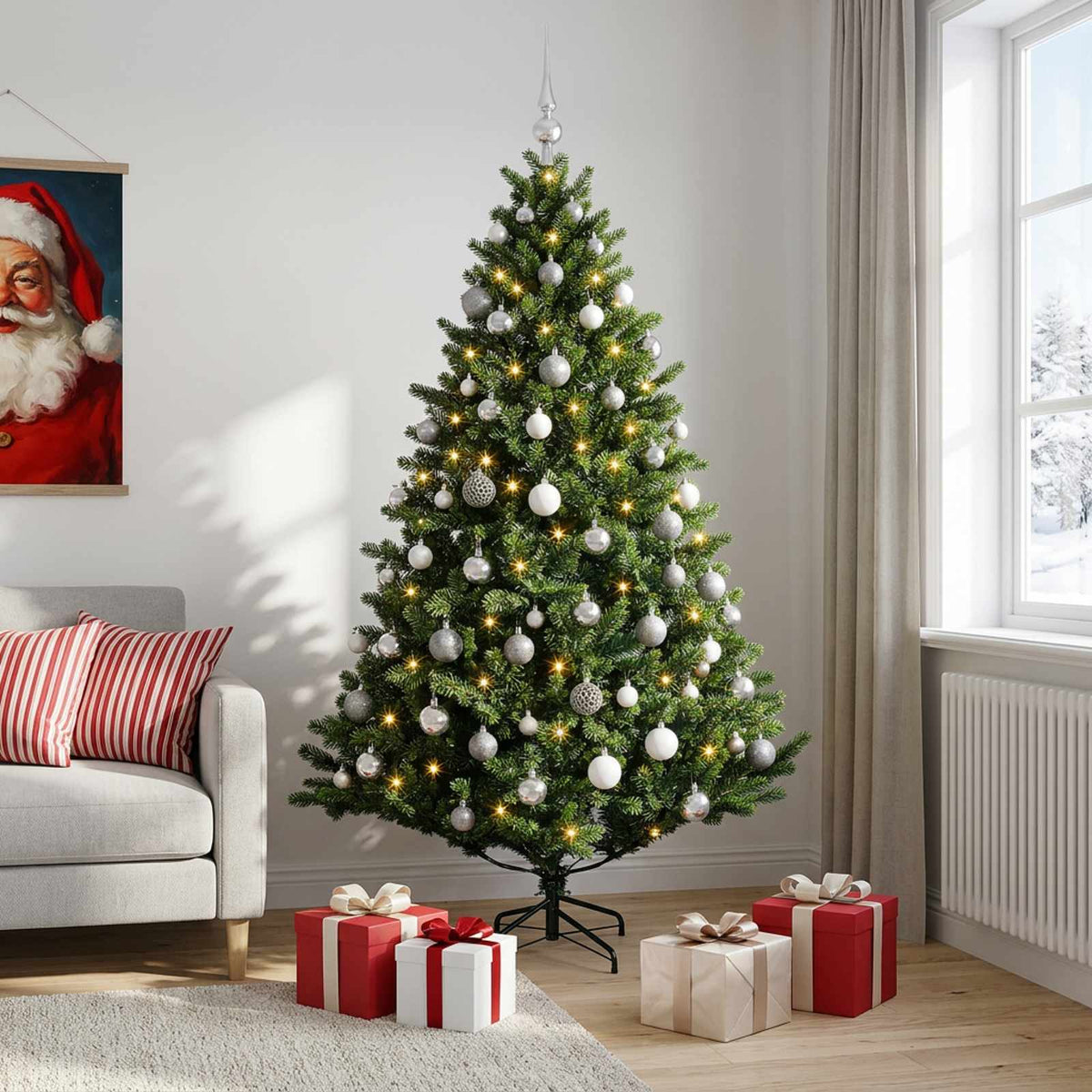 vidaXL Artificial Christmas Tree with Bauble 210 cm 300 LEDs 1