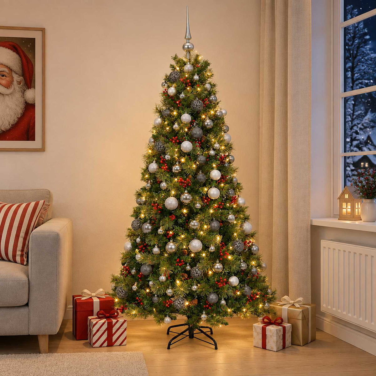 vidaXL Artificial Christmas Tree with Bauble 180 cm 300 LEDs 1