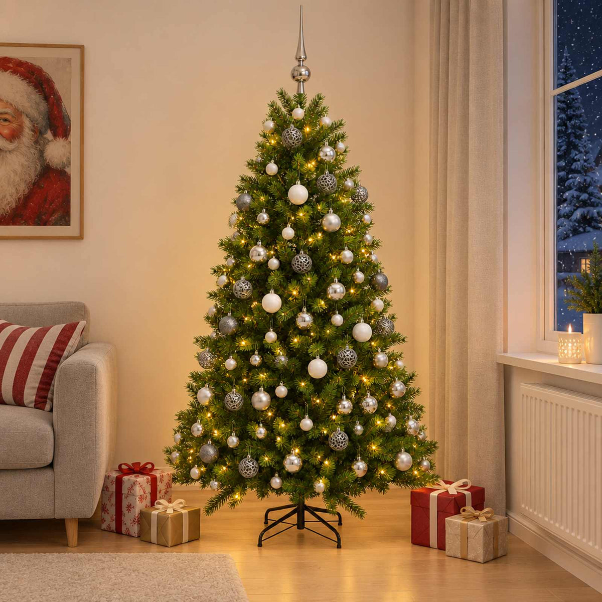 vidaXL Artificial Christmas Tree with Bauble 240 cm 300 LEDs 1
