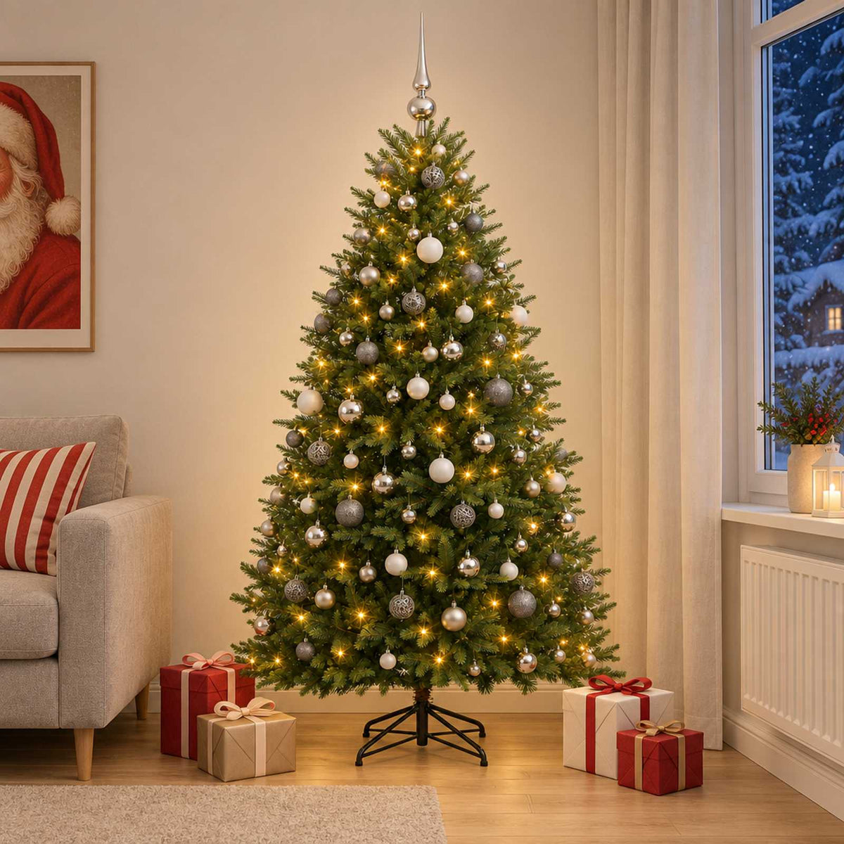 vidaXL Artificial Christmas Tree with Bauble 240 cm 300 LEDs 1