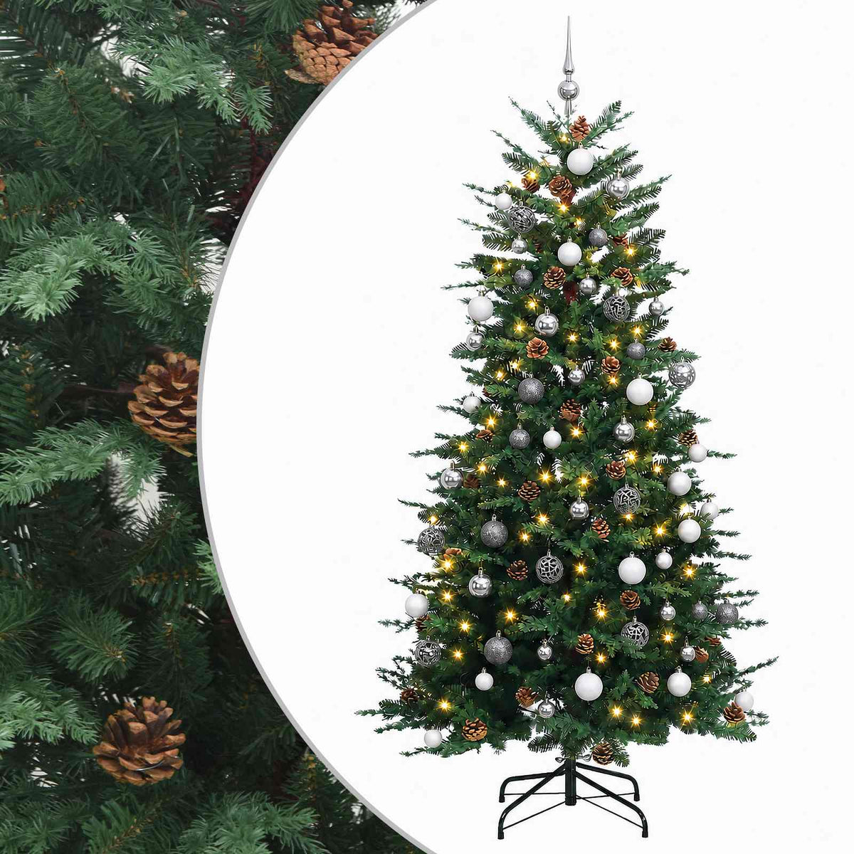 vidaXL Artificial Hinged Christmas Tree 180 cm 300 LEDs Warm White 2