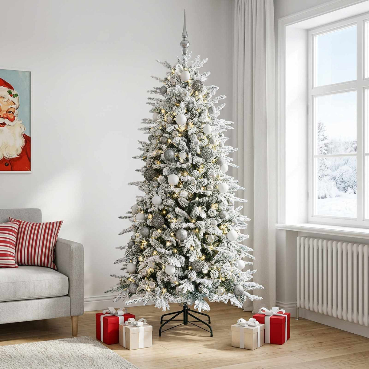 vidaXL Artificial Hinged Christmas Tree 240 cm 300 LEDs Warm White 3