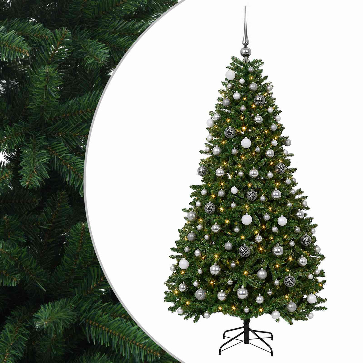Artificial Christmas Tree Mid-green with Bauble 180 cm 300 LEDs Medium Green Ø 90 x 180 cm with 300 LEDs&white/grey balls