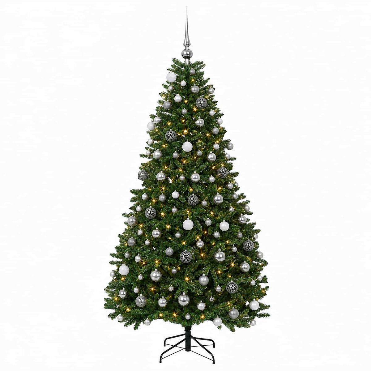 Artificial Christmas Tree Mid-green with Bauble 180 cm 300 LEDs Medium Green Ø 90 x 180 cm with 300 LEDs&white/grey balls