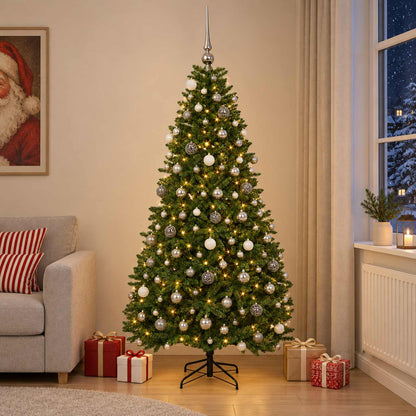 vidaXL Artificial Christmas Tree Mid-green with Bauble 240 cm 300 LEDs 1
