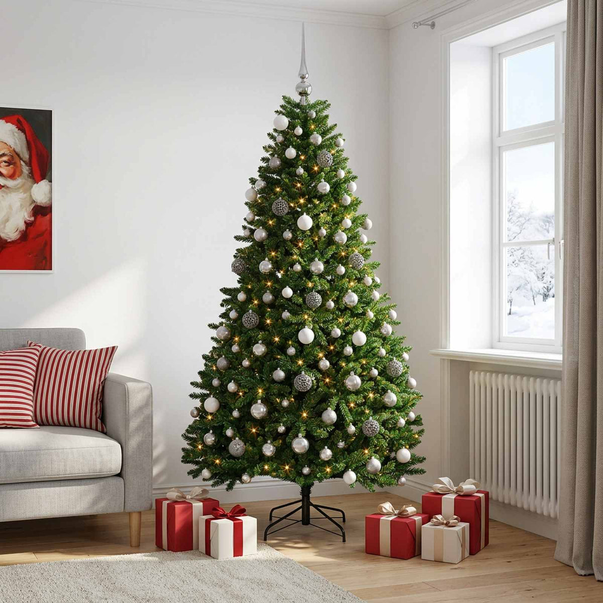 vidaXL Artificial Christmas Tree Mid-green with Bauble 240 cm 300 LEDs 3
