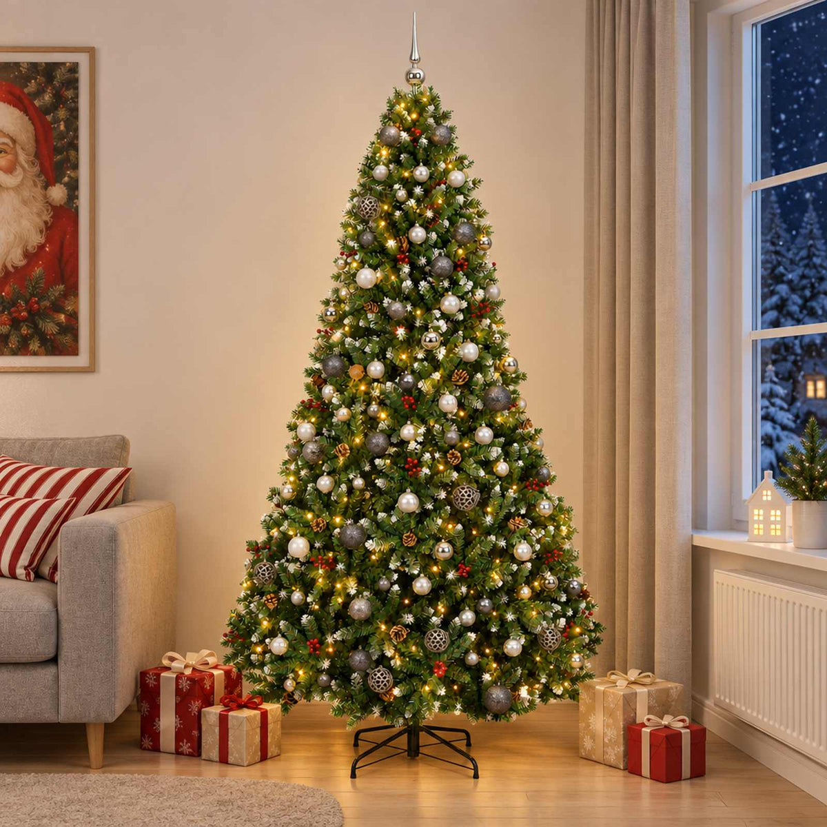 vidaXL Artificial Christmas Tree with Bauble 210 cm 300 LEDs 1