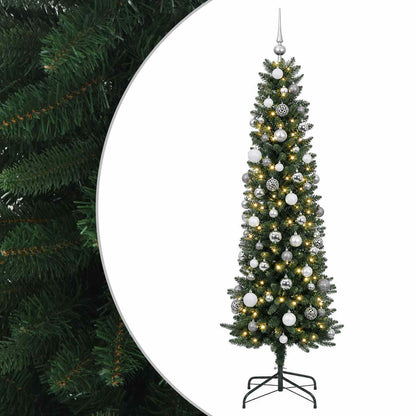 vidaXL Artificial Slim Christmas Tree with Baubles 210 cm 300 LEDs 2