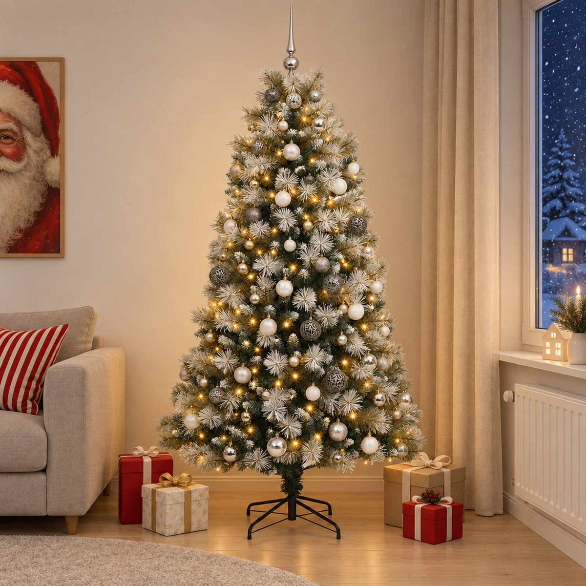 vidaXL Artificial Hinged Christmas Tree with Baubles 180 cm 300 LEDs 1