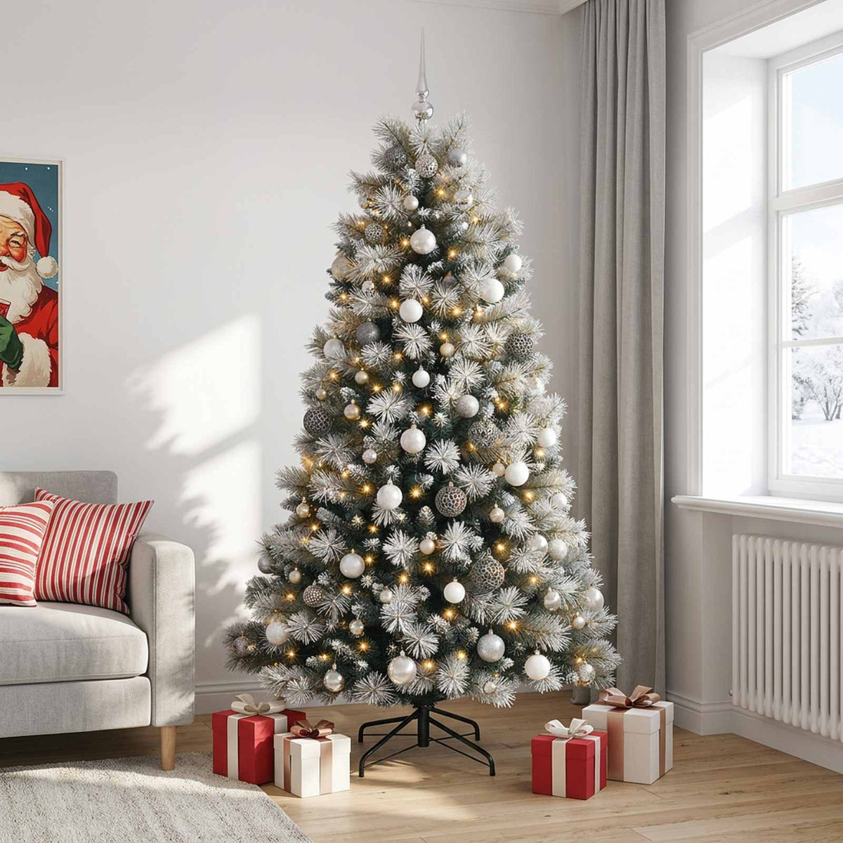 vidaXL Artificial Hinged Christmas Tree with Baubles 210 cm 300 LEDs 3