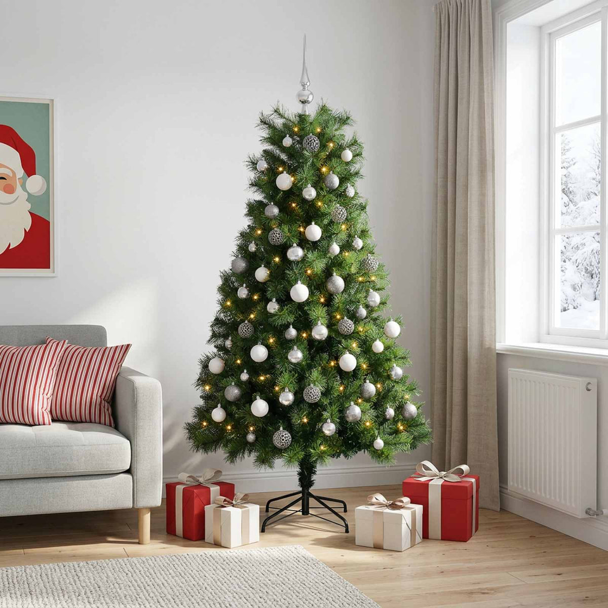 vidaXL Artificial Hinged Christmas Tree with Baubles 180 cm 300 LEDs 3