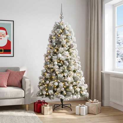 vidaXL Artificial Hinged Christmas Tree with Baubles 210 cm 300 LEDs 1