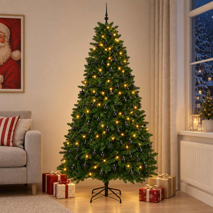 Artificial Hinged Christmas Tree 270 cm 600 LEDs Warm White Medium green Ø 128 x 270 cm with 300 LEDs&black balls