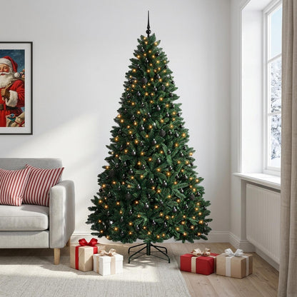 Artificial Christmas Tree with Bauble 270 cm Dark green Ø 128 x 270 cm with 300 LEDs&black balls