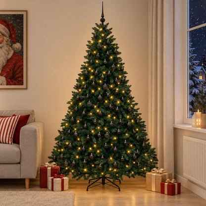 Artificial Christmas Tree with Bauble 300 cm Dark Green Ø 177 x 300 cm with 300 LEDs&black balls