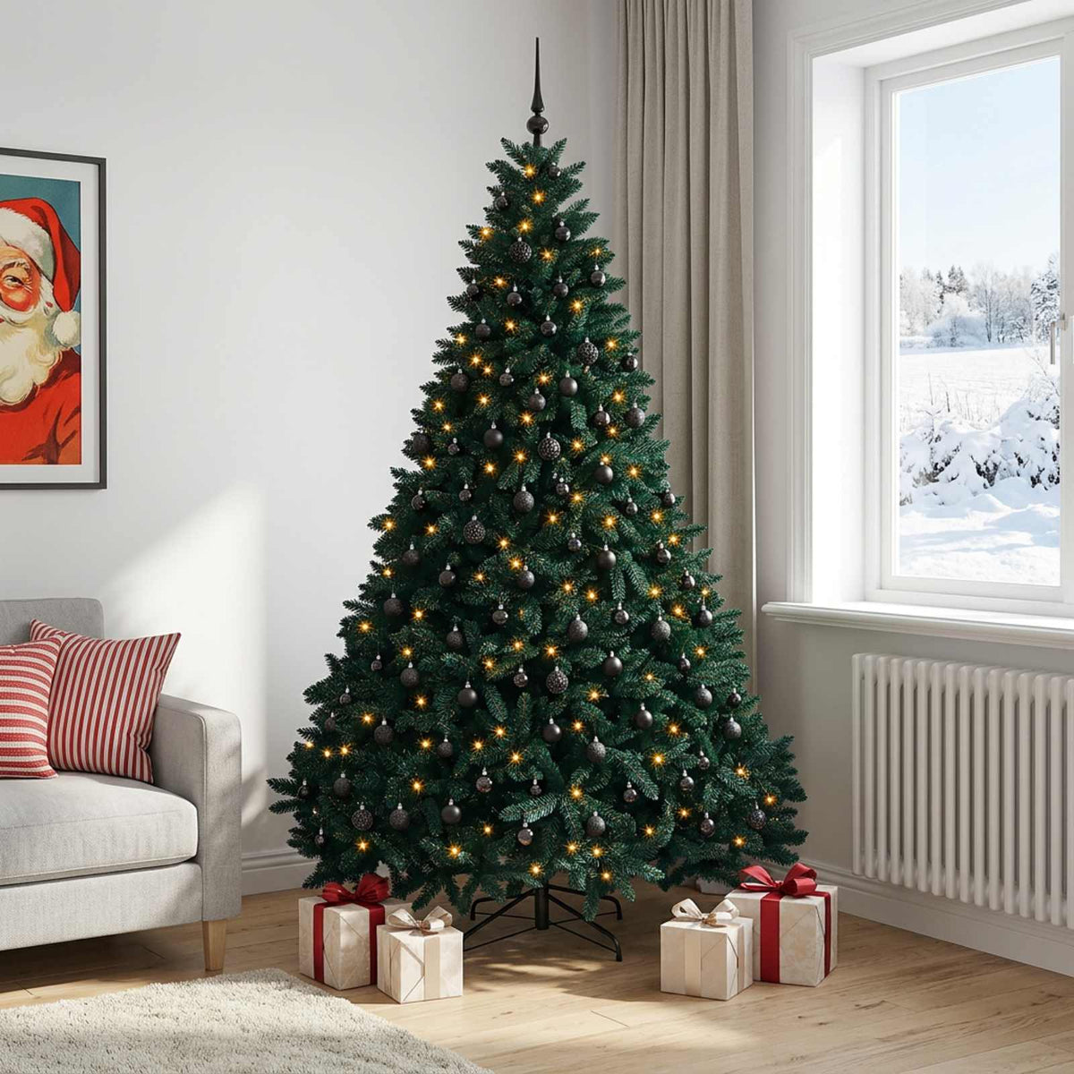 vidaXL Artificial Christmas Tree Dark Green with Bauble 270 cm 3