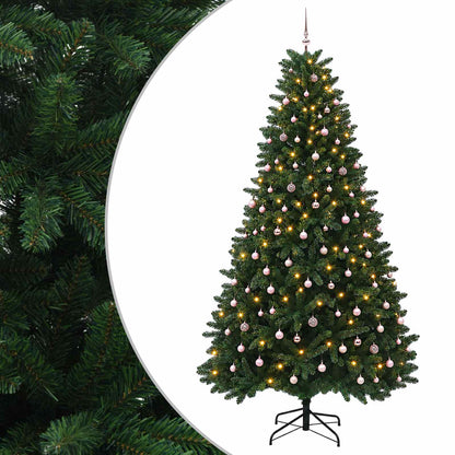 Artificial Hinged Christmas Tree 270 cm 600 LEDs Warm White Medium green Ø 128 x 270 cm with 300 LEDs&pink balls