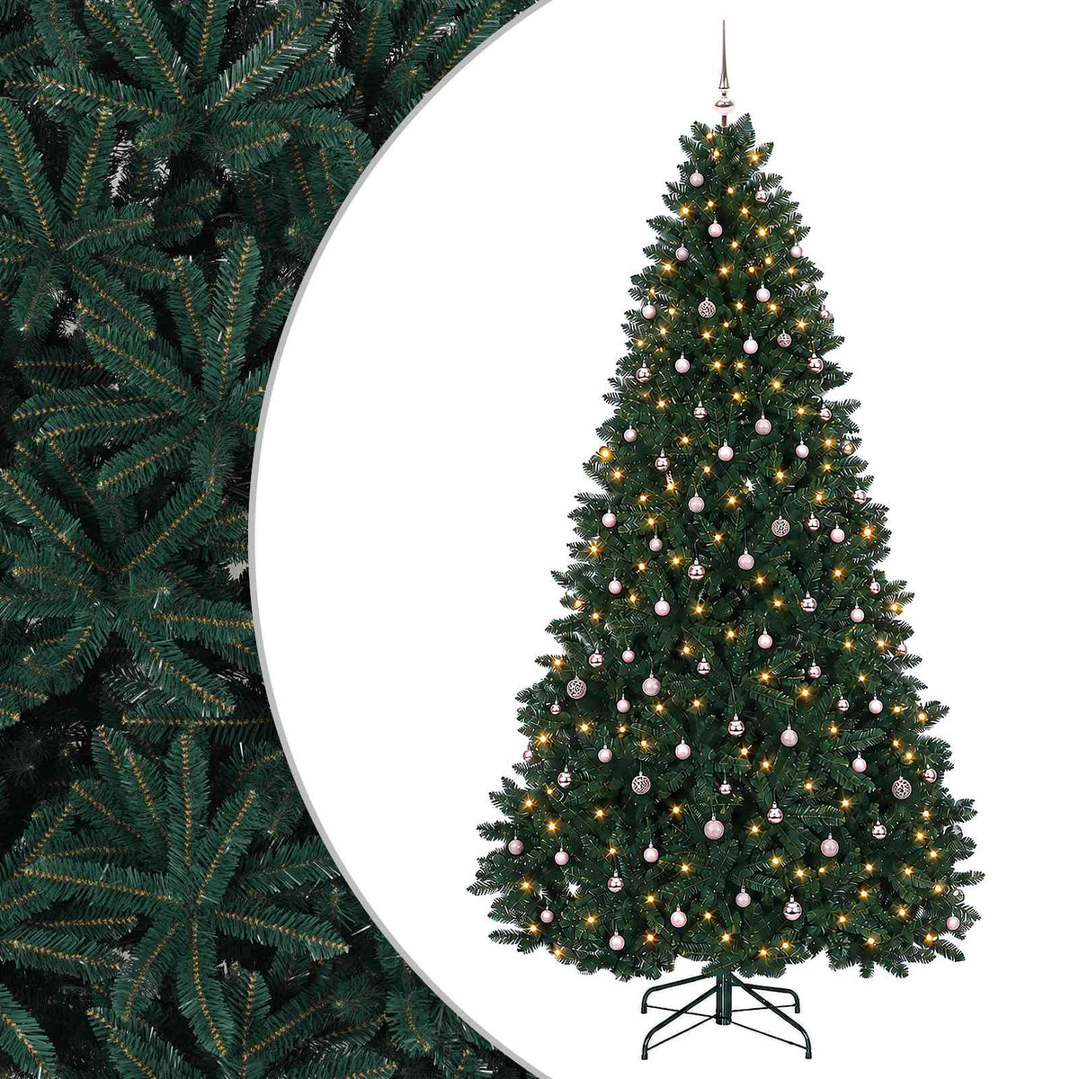 Artificial Christmas Tree with Bauble 270 cm Dark green Ø 128 x 270 cm with 300 LEDs&pink balls