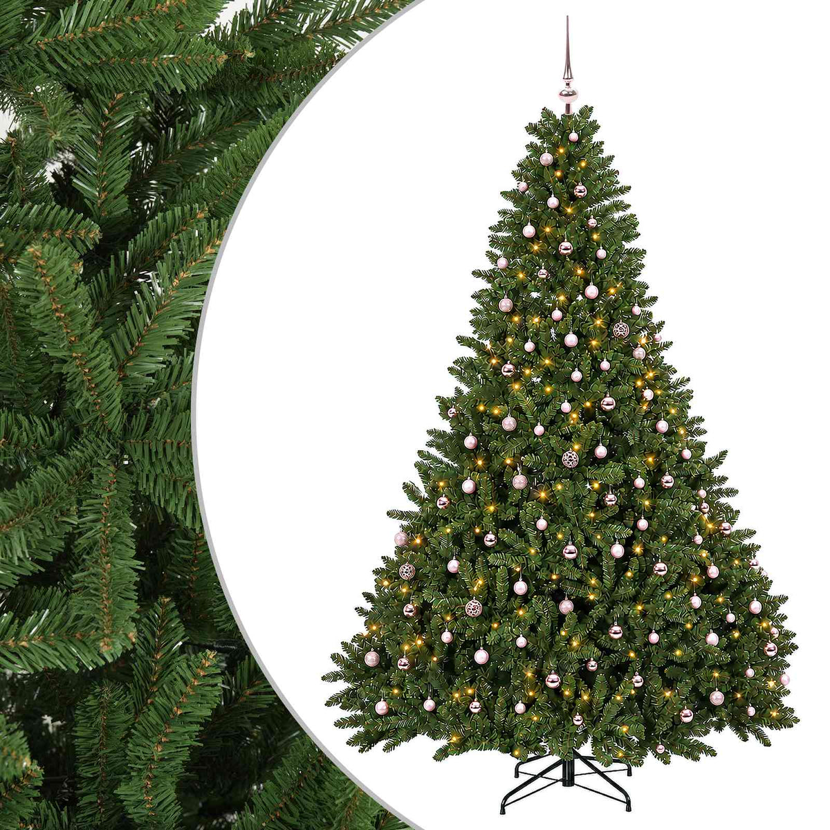 Artificial Christmas Tree with Bauble 120 cm Light green Ø 166 x 270 cm with 300 LEDs&pink balls