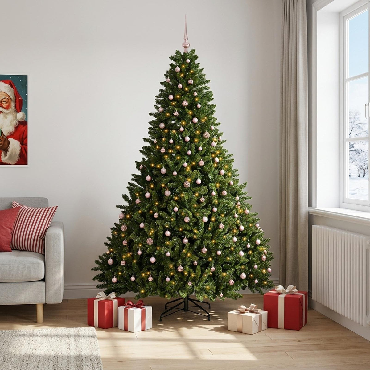 Artificial Christmas Tree with Bauble 120 cm Light green Ø 166 x 270 cm with 300 LEDs&pink balls