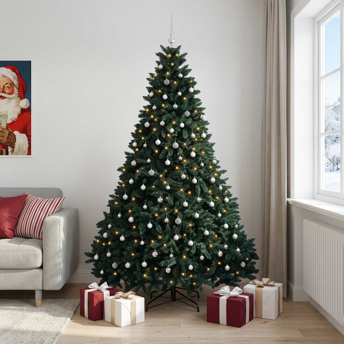 vidaXL Artificial Christmas Tree Dark Green with Bauble 270 cm 3