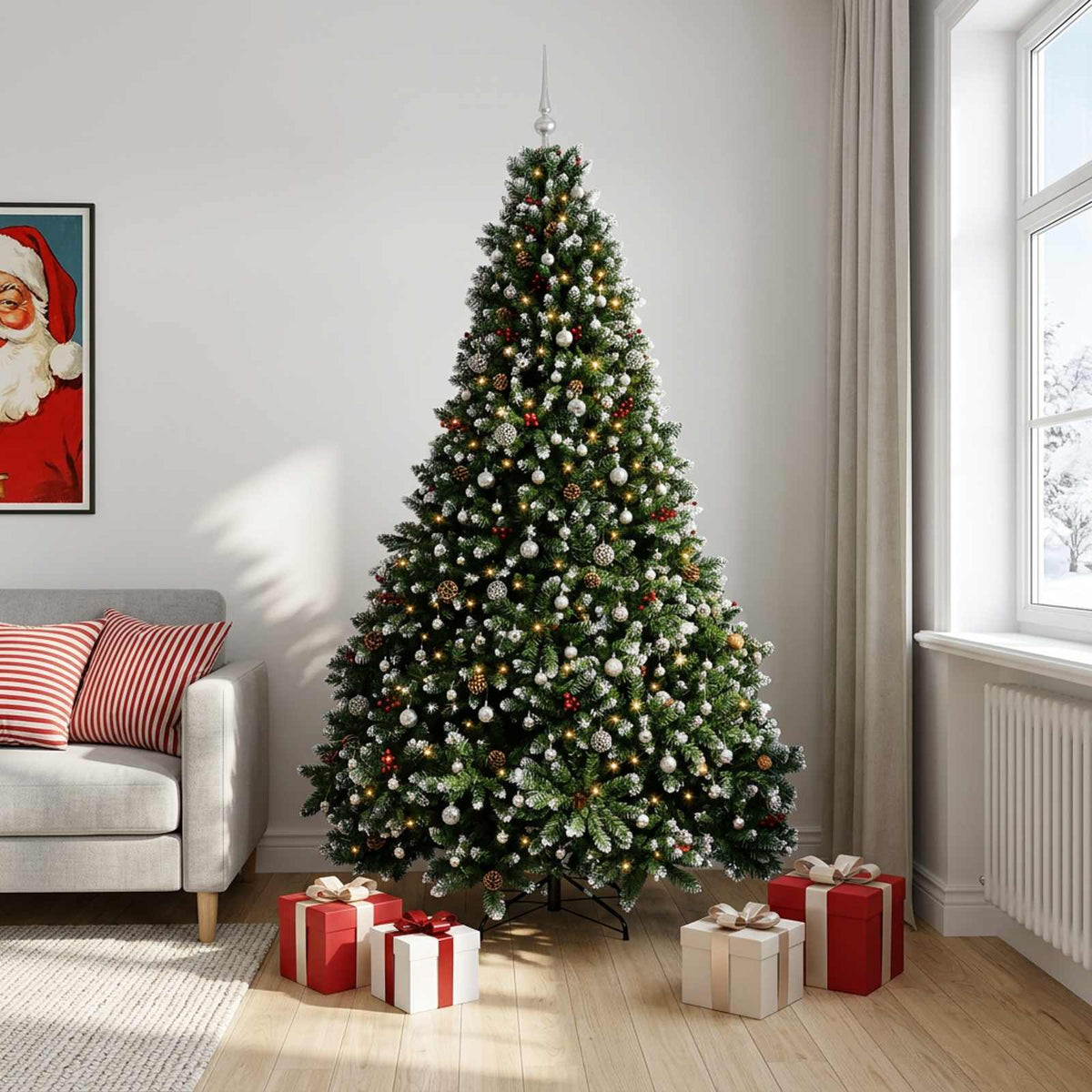 vidaXL Artificial Christmas Tree Green with Bauble 300 cm 600 LEDs 3