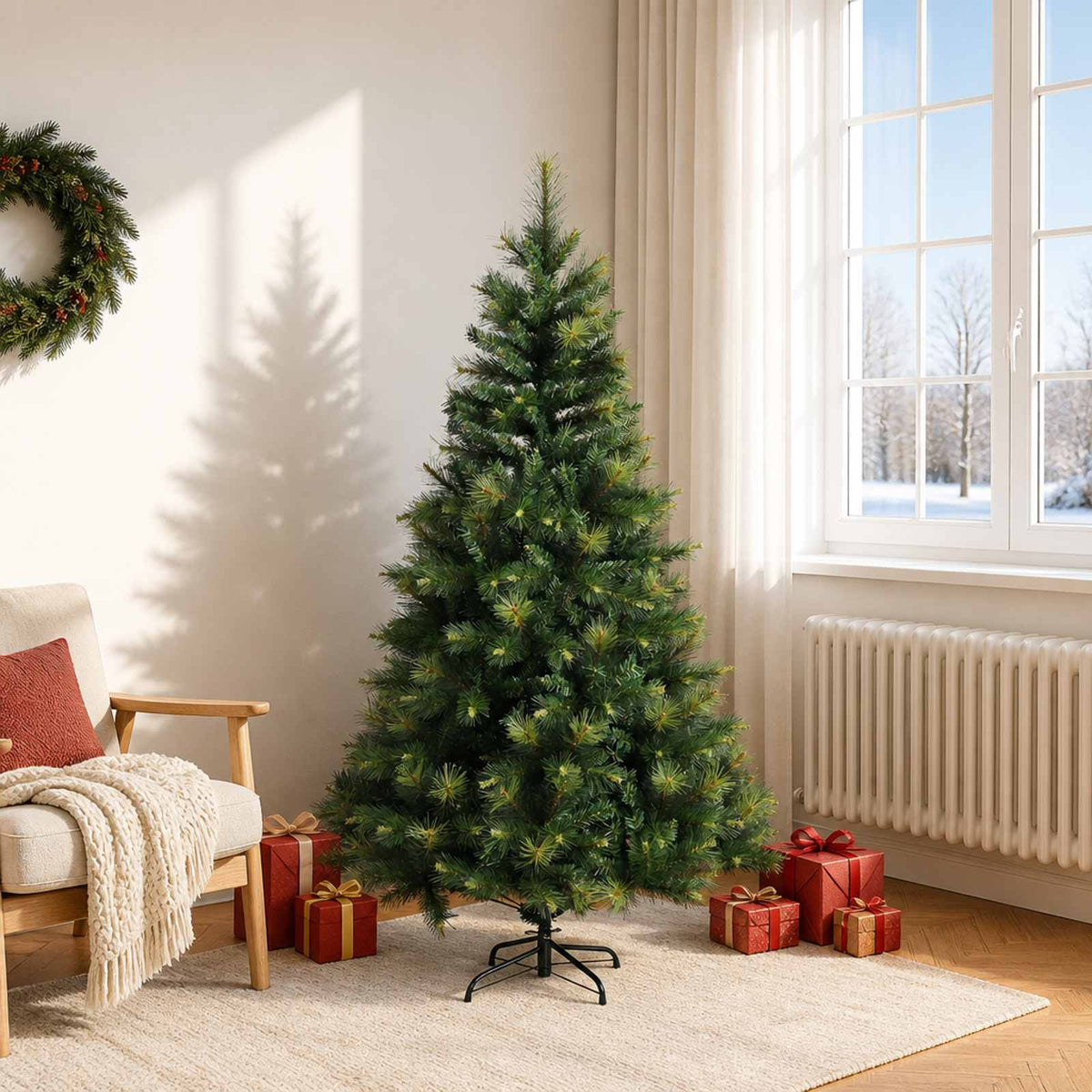 Artificial Christmas Tree with Bauble 300 LEDs Green Height 180 cm without LED