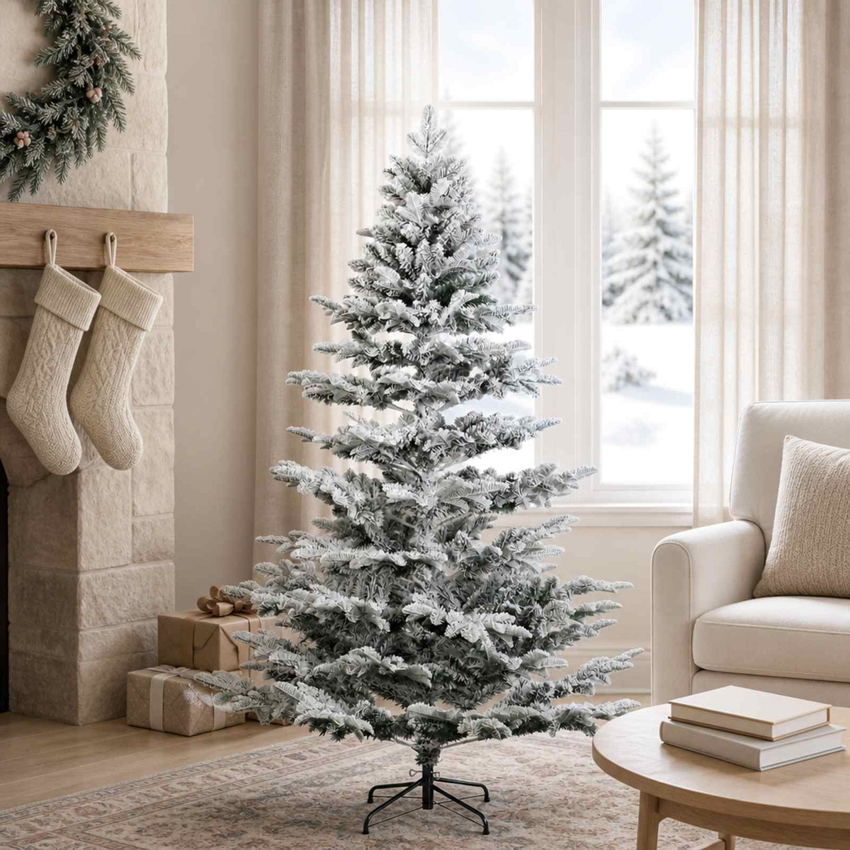 vidaXL Artificial Christmas Tree with Bauble 150 LEDs Green and White