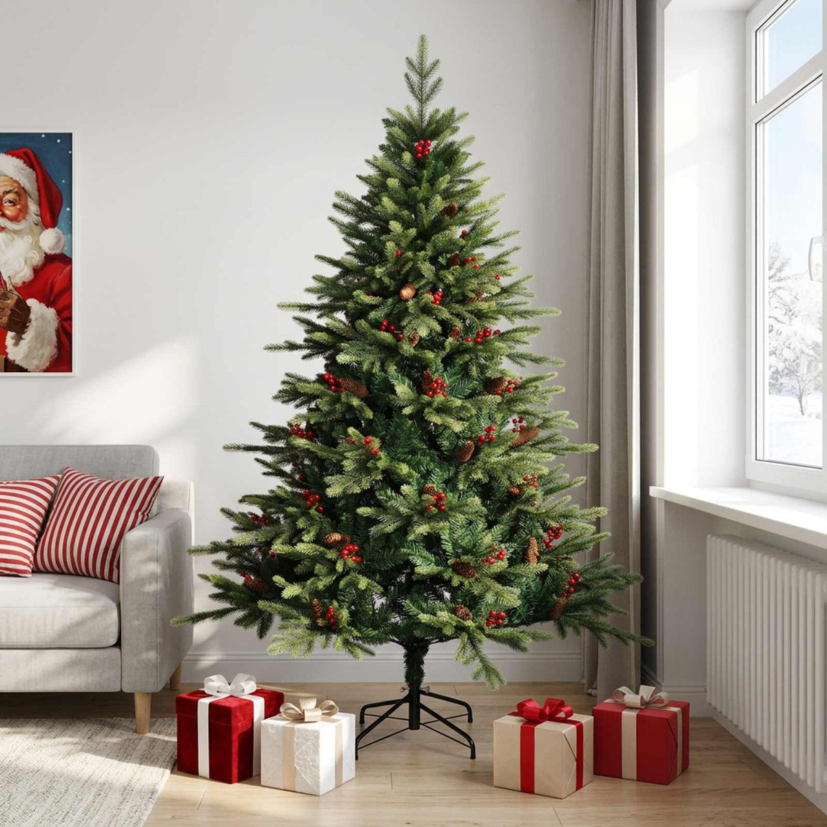 vidaXL Artificial Hinged Christmas Tree 240 cm PVC and Metal Green 1