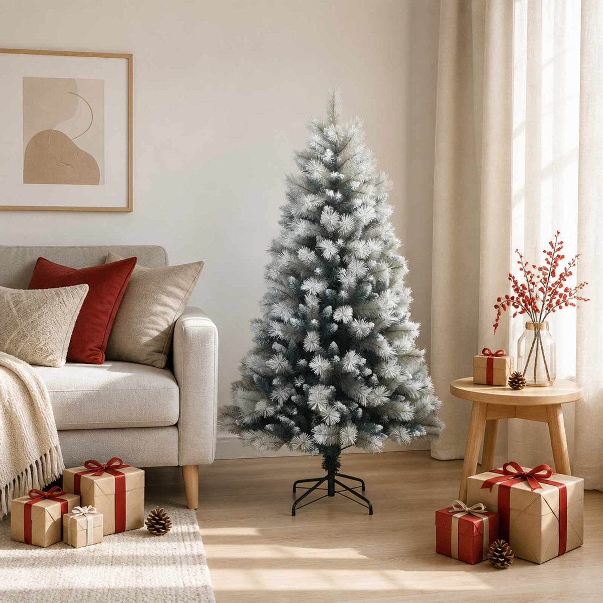 vidaXL Artificial Hinged Christmas Tree with Baubles 150 LEDs