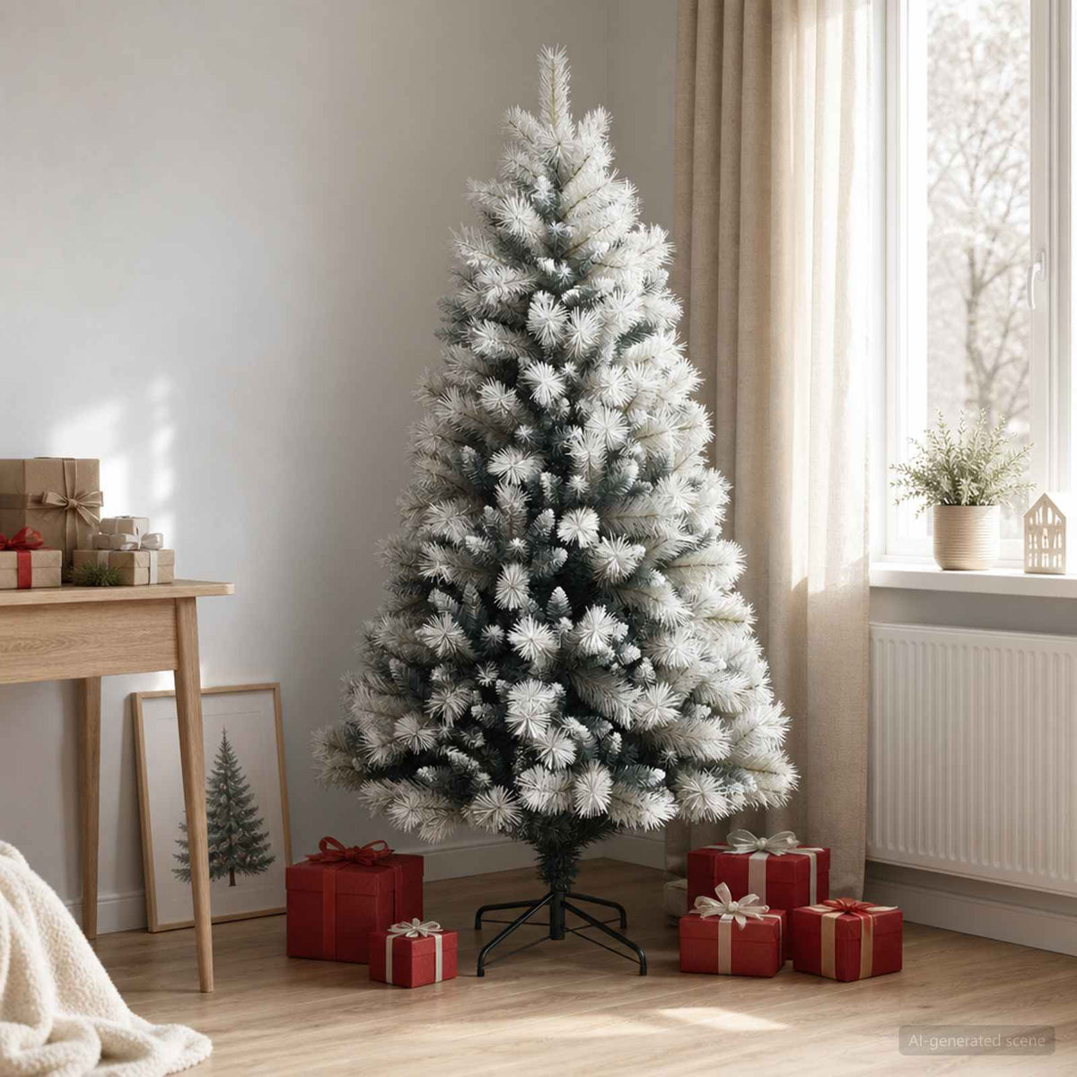 vidaXL Artificial Hinged Christmas Tree with Baubles 150 LEDs