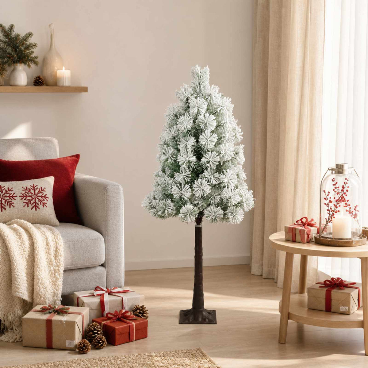 Artificial Hinged Christmas Tree with Baubles 150 LEDs Green and white 120 cm without LED