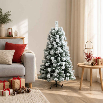 vidaXL Artificial Hinged Christmas Tree with Baubles 150 LEDs Green and white