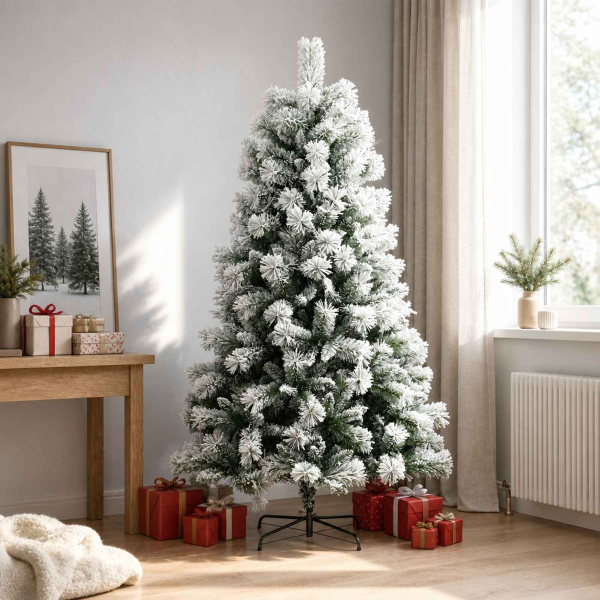 vidaXL Artificial Hinged Christmas Tree with Baubles 150 LEDs Green and white