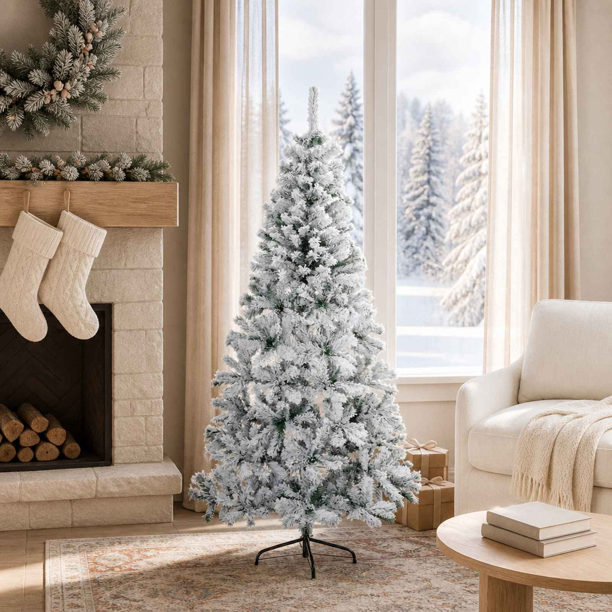 vidaXL Artificial Christmas Tree 150 cm PVC and Steel Green and White 1