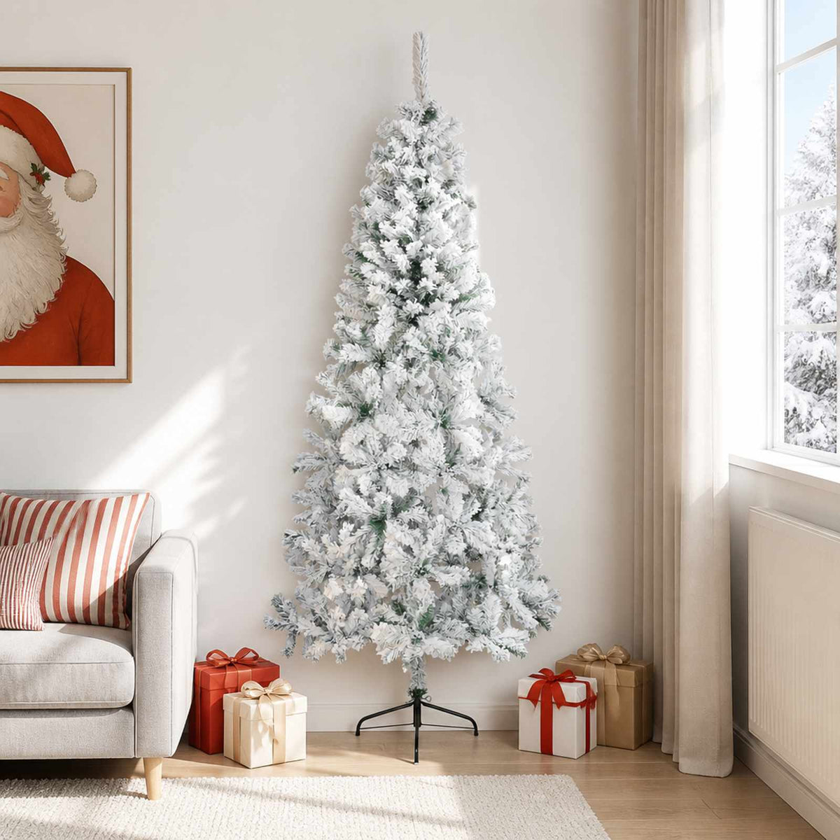 Artificial Half Christmas Tree with Stand PVC 210 cm Green and white