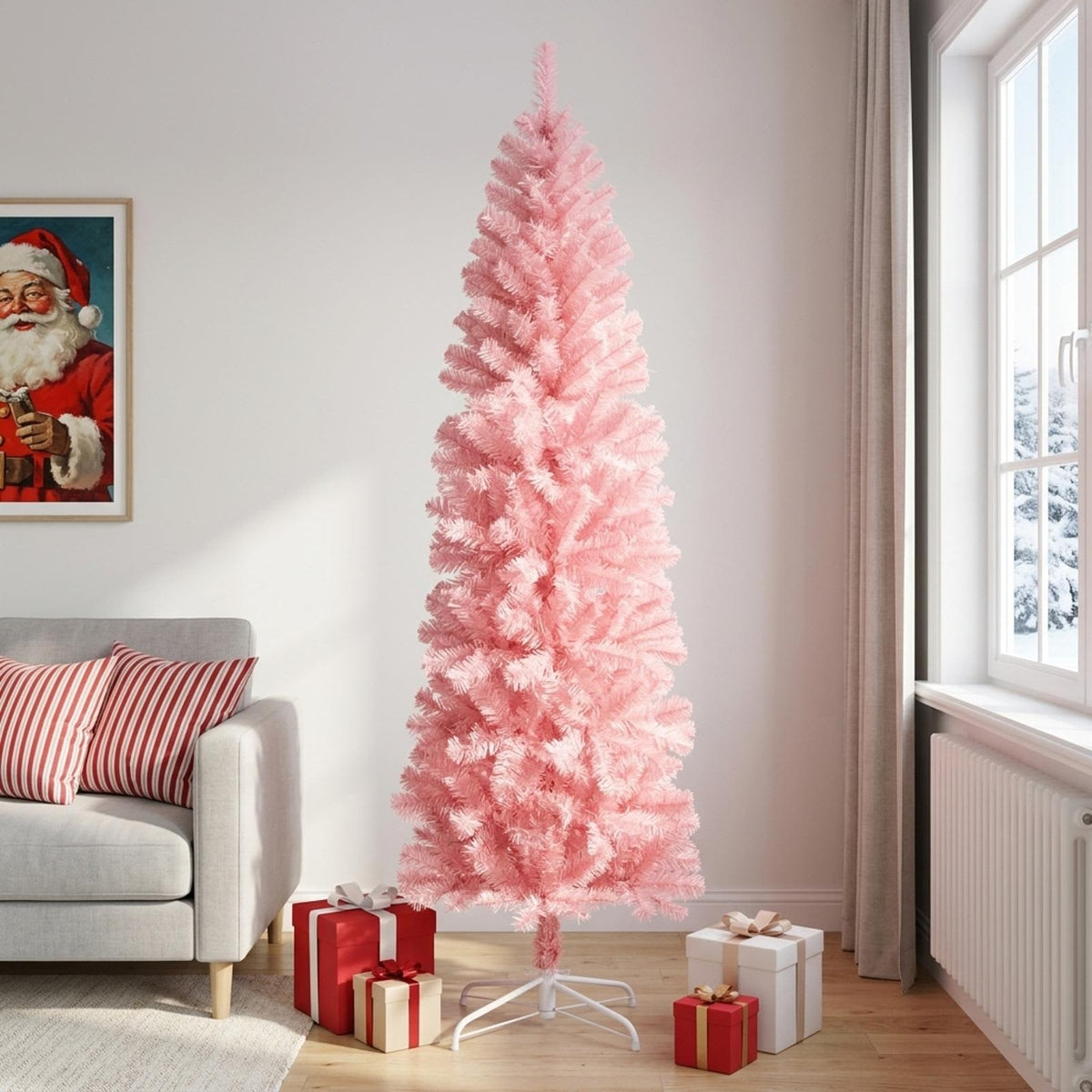Artificial Slim Christmas Tree PVC and Steel Pink 240 cm