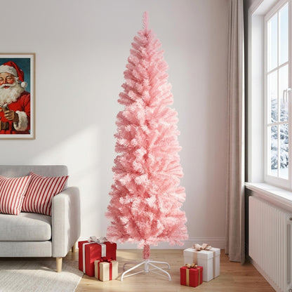 Artificial Slim Christmas Tree PVC and Steel Pink 240 cm