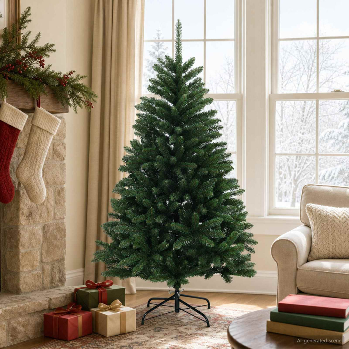 Artificial Christmas Tree Mid-green with Bauble 150 cm 150 LEDs Medium Green Ø 80 x 150 cm without LED