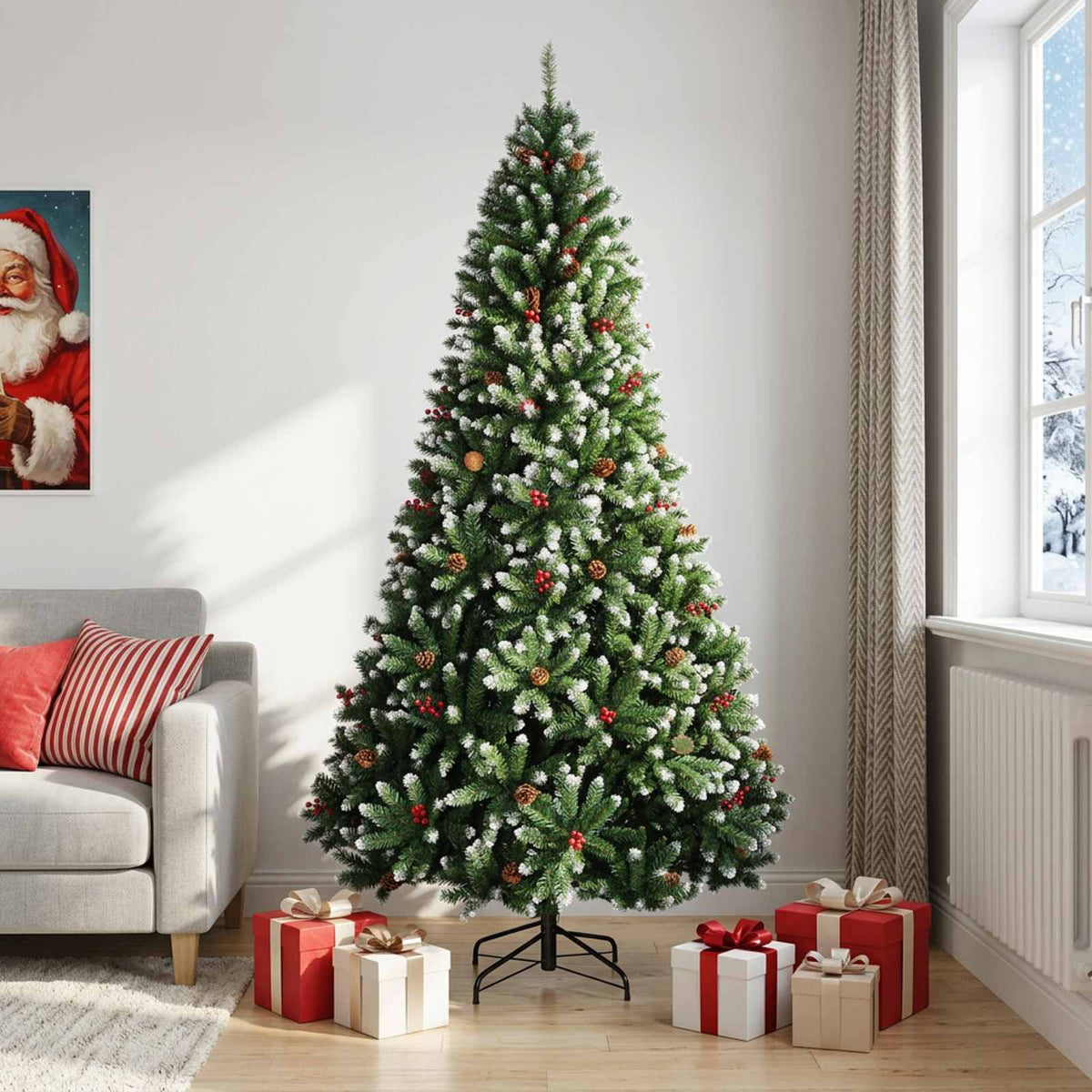 vidaXL Artificial Christmas Tree Green with Bauble 240 cm 300 LEDs Green with Frosted Tips Ø 120 x 240 cm