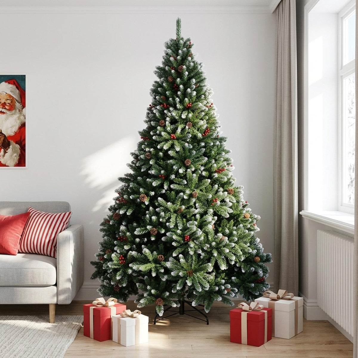 Artificial Christmas Tree Green with Bauble 210 cm 300 LEDs Green with Frosted Tips Ø 138 x 210 cm without LED