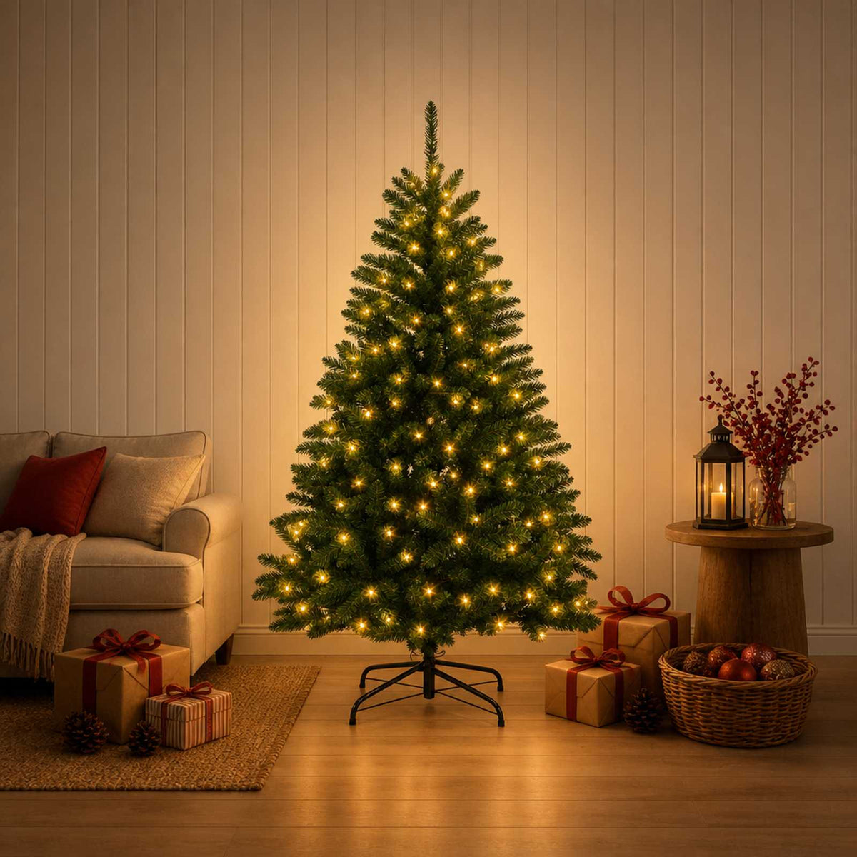 Artificial Christmas Tree Mid-green with Bauble 180 cm 300 LEDs Medium Green Ø 90 x 180 cm with 300 LEDs