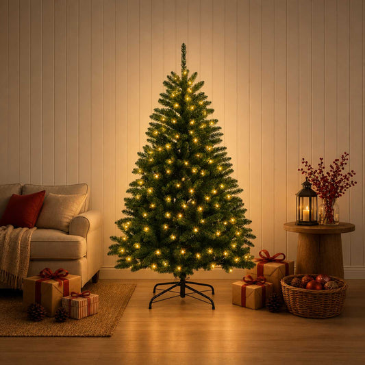 Artificial Christmas Tree Mid-green with Bauble 180 cm 300 LEDs Medium Green Ø 90 x 180 cm with 300 LEDs