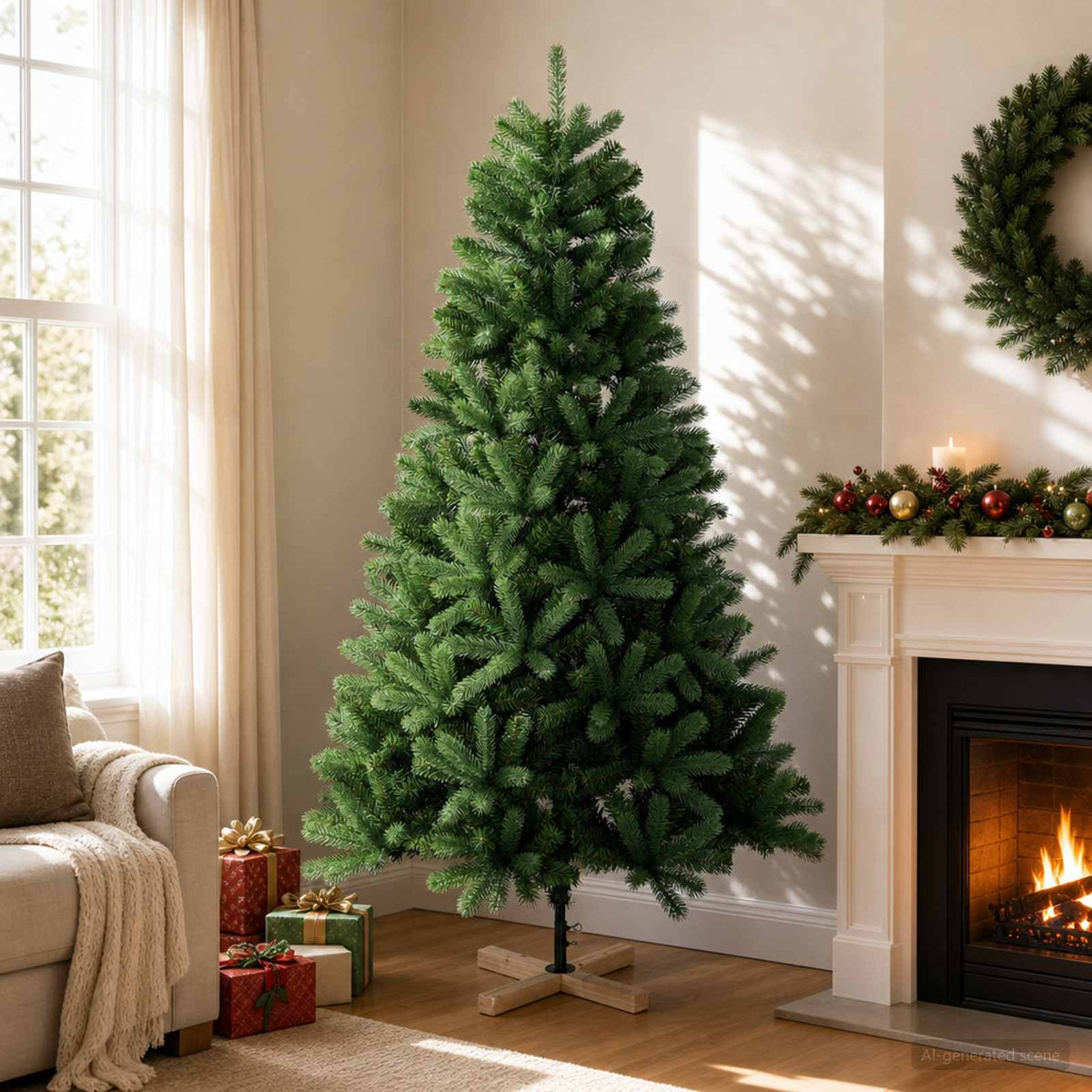 Artificial Christmas Tree PVC and Solid Pine Wood Green 180 cm