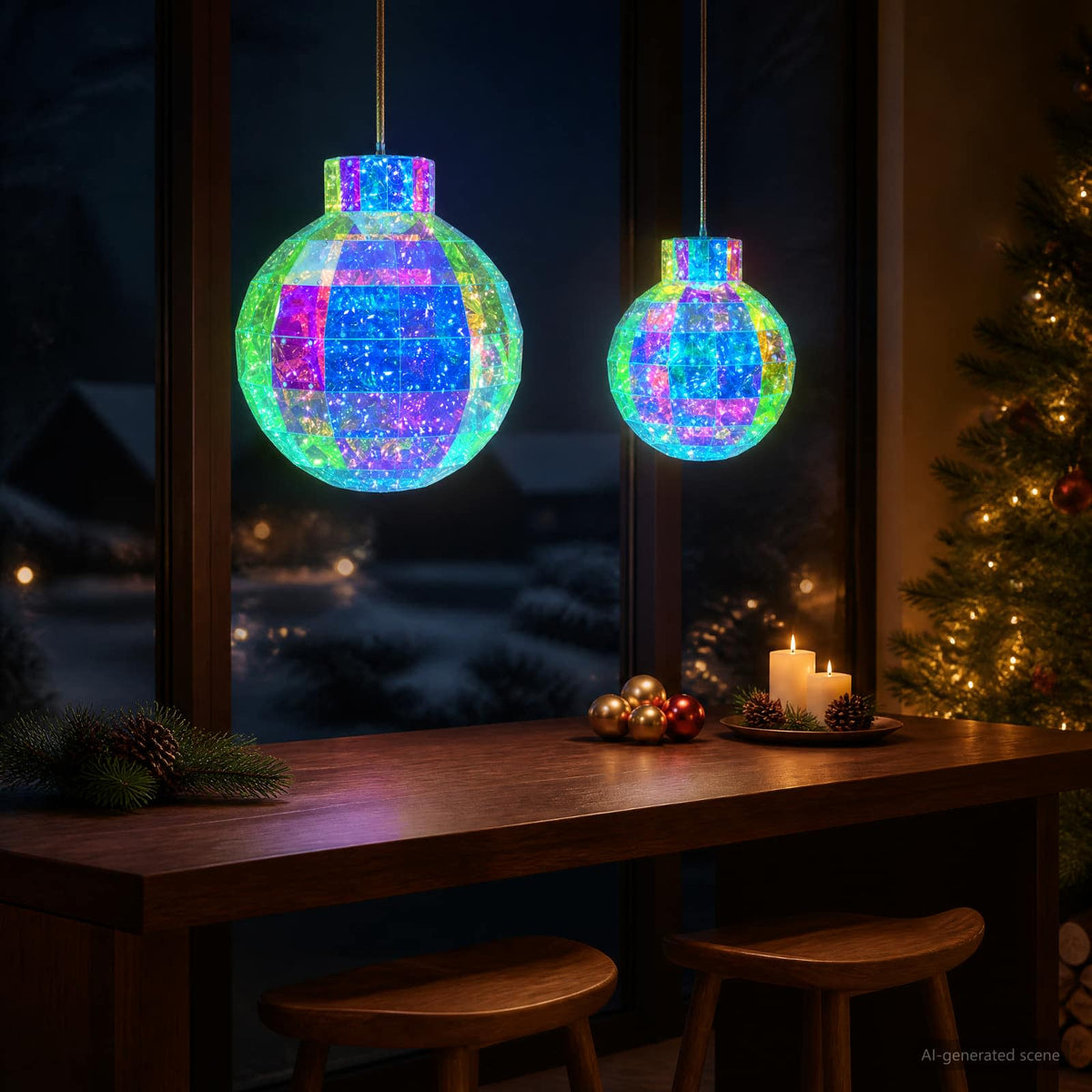 vidaXL Prismatic Iridescent LED Christmas Ball 2 pcs Multicolour 1