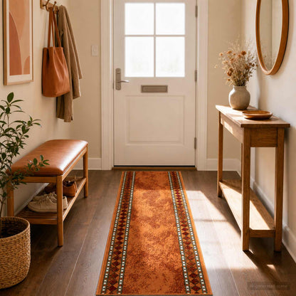 Runner Rug FLORNES Woven PP Orange diamonds