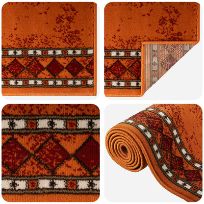 Runner Rug FLORNES Woven PP Orange diamonds