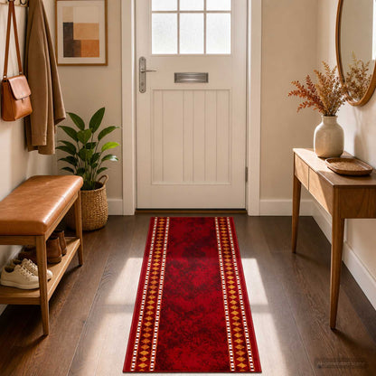 Runner Rug FLORNES Woven PP Red diamonds